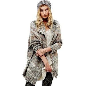 Free People Starlight Shadow button down Poncho Wool Alpaca Cardigan Size XS